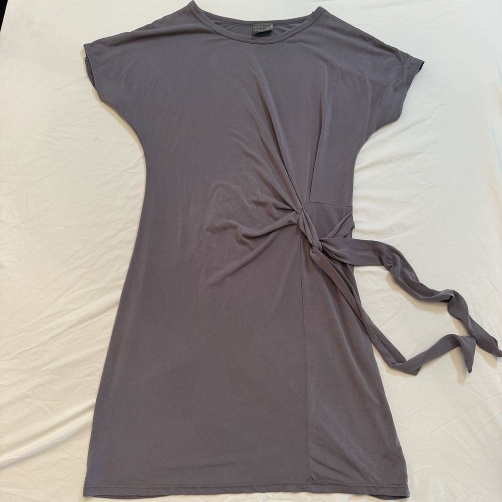 Olivia Rae Modal Blend Dress Medium M Gray Side Tie Knot Drape Short Sleeve